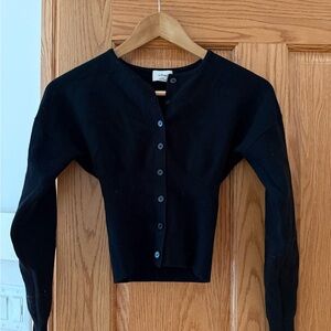 Wilfred Black Ribbed Button-Up Cropped Cardigan
